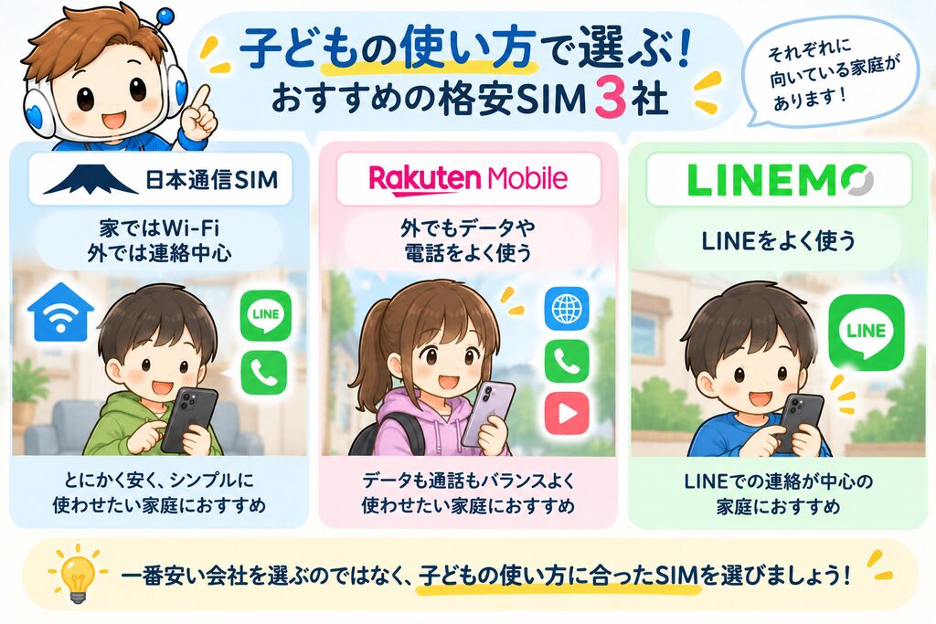 「子どもの使い方で3社を選ぶ」