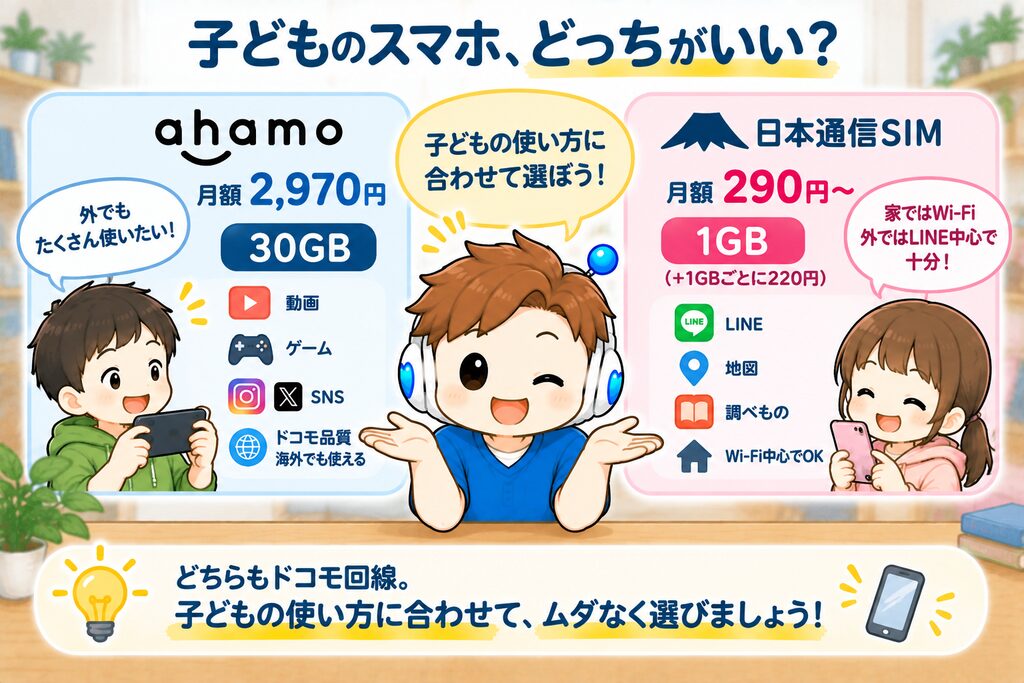 ahamo vs 日本通信SIM|子ども用ならどっち?