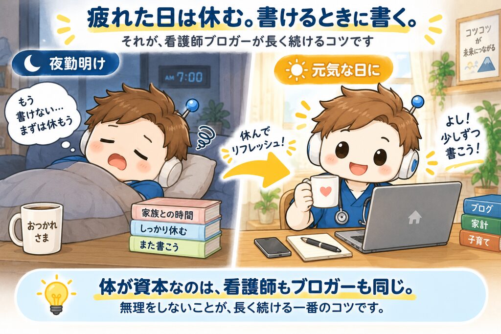 夜勤明けは無理して書かない