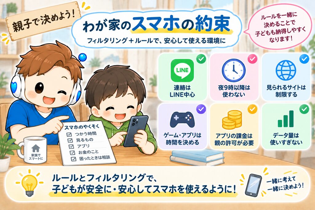 「フィルタリング＋親子のスマホルール」